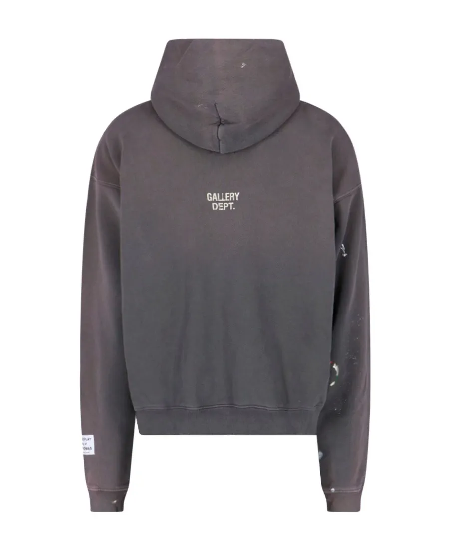 GALLERY DEPT. 90'S RECYCLE HOODIE WASHED BLACK 90'S washed hoodie with distressed eco-friendly slogans. Washed black S-XL. Ready-made garments are washed and dyed again. Multiple spots throughout the body are spray-faded. The ribs are cut and worn.